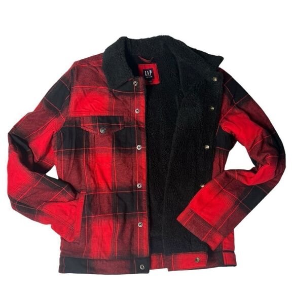 Gap Men’s Buffalo Plaid Sherpa Lined Denim Trucker Jacket Size Medium - Picture 8 of 8